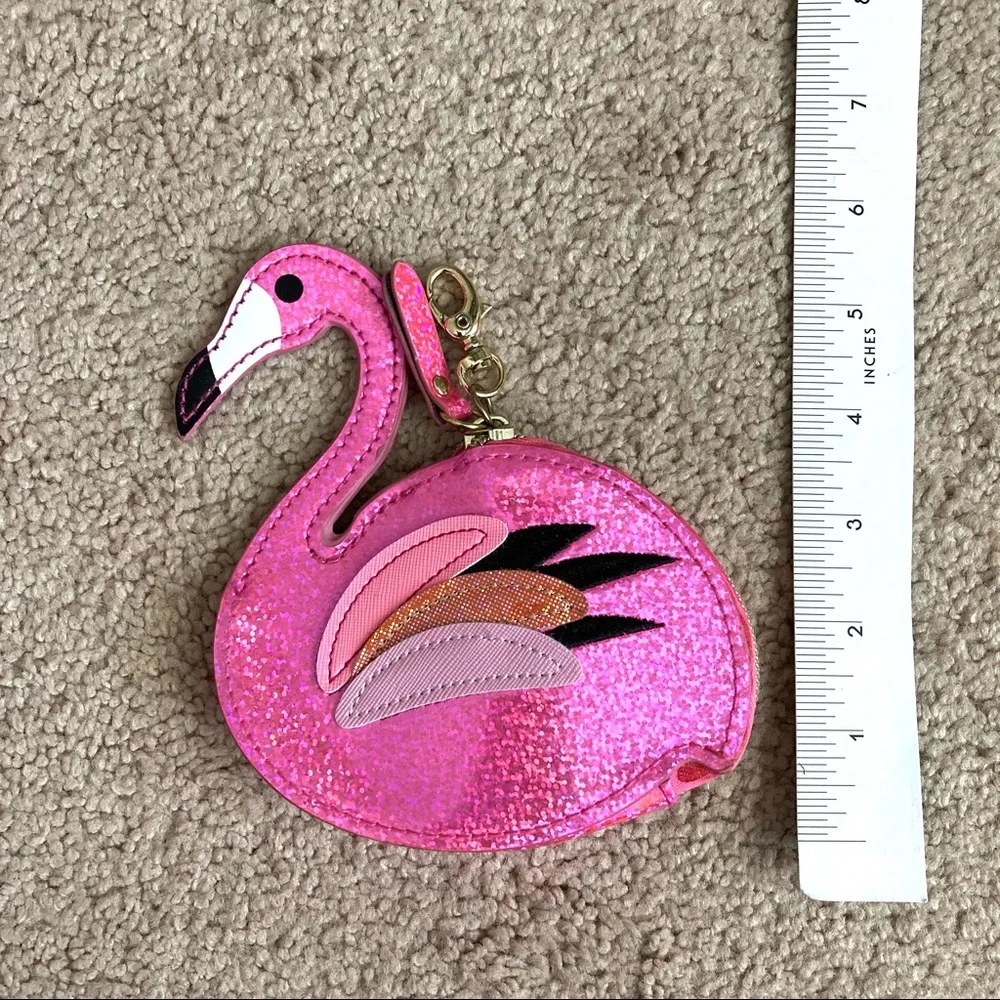 NWOT Posh+Pop Flamingo Shape Coin Wallet Pink Glittered